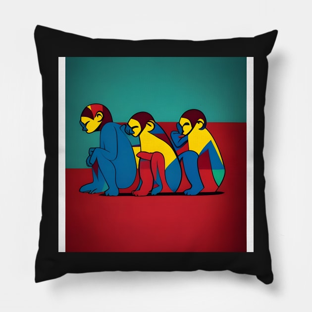 Three Wise Monkeys Pillow by seguns1