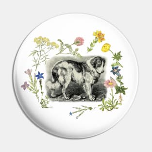 Bernardine Dog & Alpine Flowers Pin