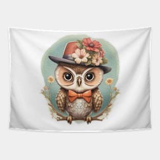 owl wearing a hat and a bow tie Tapestry