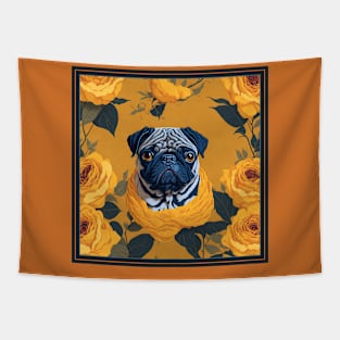 Dogs, pug and flowers, dog, style vector (yellow version pug) Tapestry