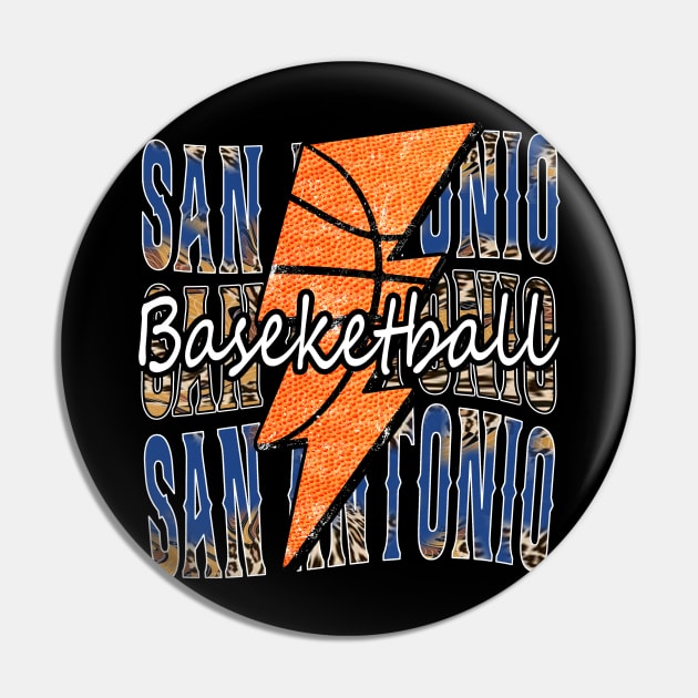 Graphic Basketball San Antonio Proud Name Vintage Pin by Frozen Jack monster