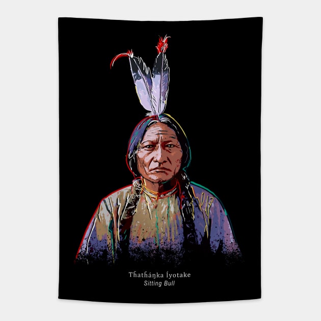 Sitting Bull-Portrait-Pop Art-Sioux-American-Indian-History Tapestry by StabbedHeart