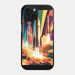 Retro sci fi rocket collage art Phone Case