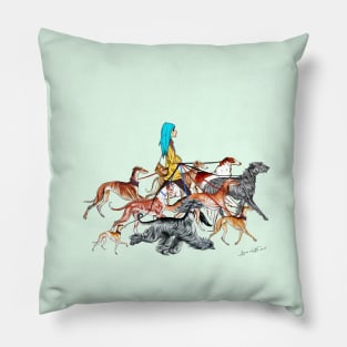 NEW!!!   Walking the Sighthounds. 4  BLUE HAIR! Pillow