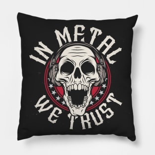 In Metal We Trust // Heavy Metal Skull with Headphones Pillow