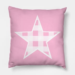 Soft Baby Pink and White Buffalo Plaid Star Pillow