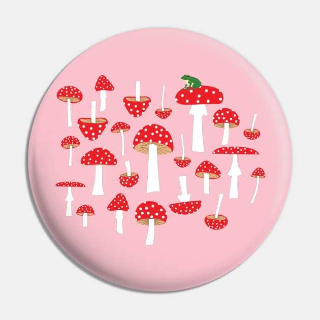 Mushrooms and a frog Pin by Jennifer Ladd