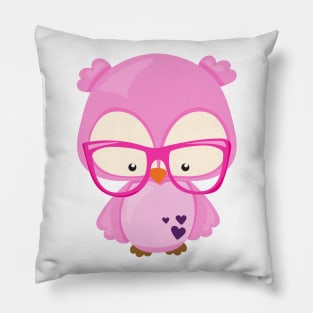 Valentine's Day Owl, Pink Owl, Glasses, Hearts Pillow