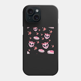 pink alien and ufo pattern in orange Phone Case