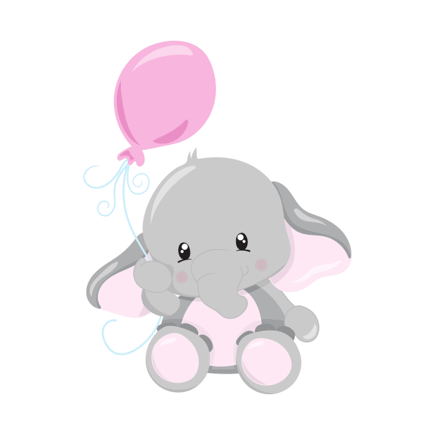 Cute Elephant, Elephant With Balloon by Jelena Dunčević