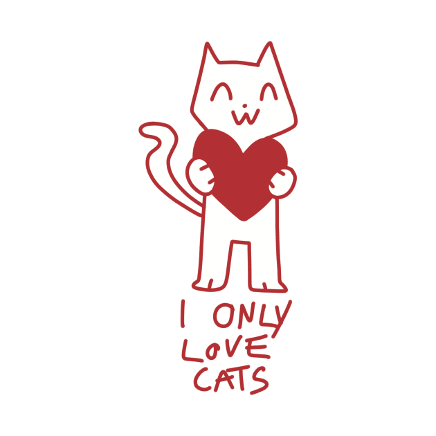 I only love cats cute illustration red by maoudraw