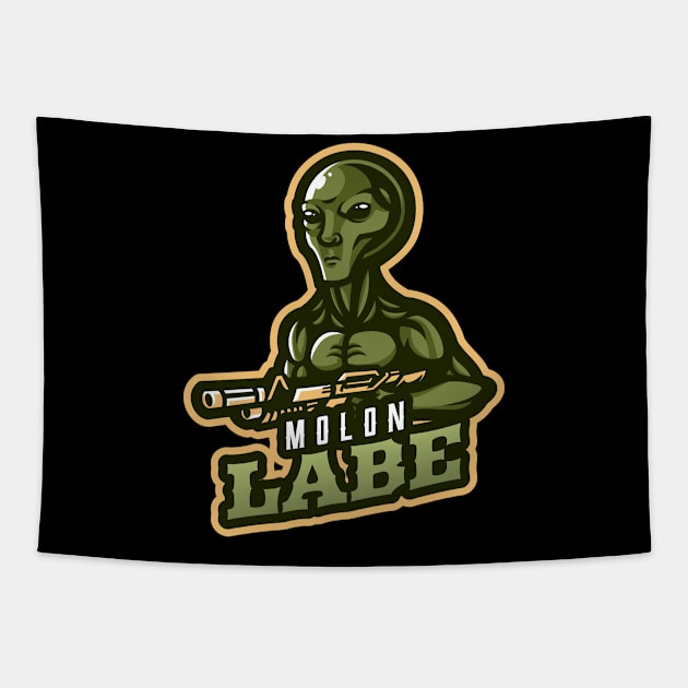 Alien With A Rifle | Molon Labe Tapestry by Mega Tee Store