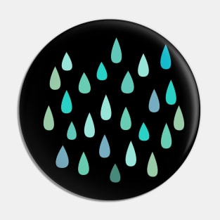 Blue and Green Raindrops on Black Pin