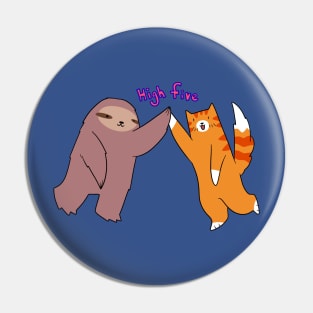 High Five Sloth and Cat Pin