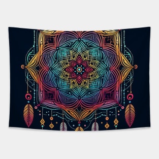 Psychedelic looking abstract illustration of a dreamcatcher Tapestry