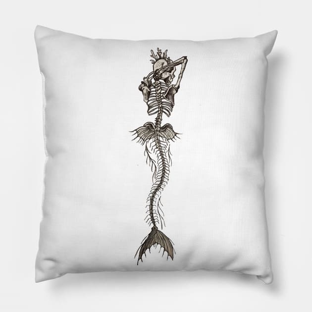 Mermaid Skeleton Pillow by deadlydelicatedesigns