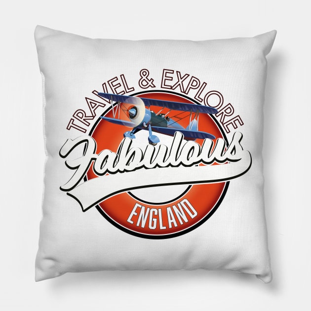 Travel explore fabulous England logo Pillow by nickemporium1