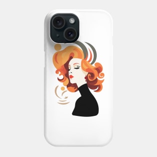 Minimalist Illustration of Orange-Haired Lady in Black Phone Case