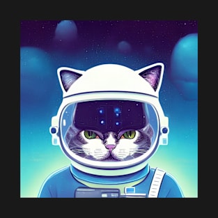 Space Cat Astronaut in Deep Space T-Shirt