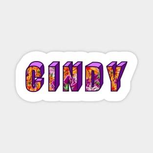 Top 10 best personalised gifts 2022  - Cindy personalised personalized  custom name  floral with purple on black background . Cindy Magnet