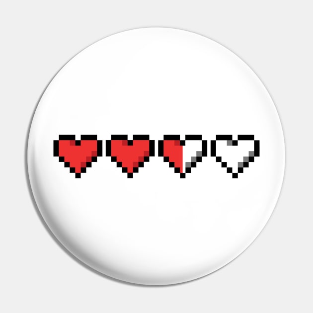 two and a Half Pixel Hearts Remaining Pin by adorpheus