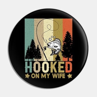 Funny Husband Shirts Hooked On My Wife Fishing Tee Shirts For Men Fathers Day Pin