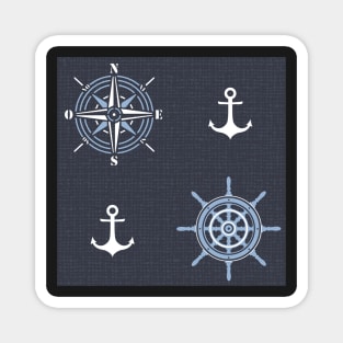 Pattern of anchors and compass roses on dark blue Magnet