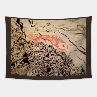 Fish in Polluted Stream Tapestry