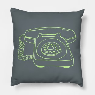 Sketchy Old Retro Rotary Phone - Green Line Pillow