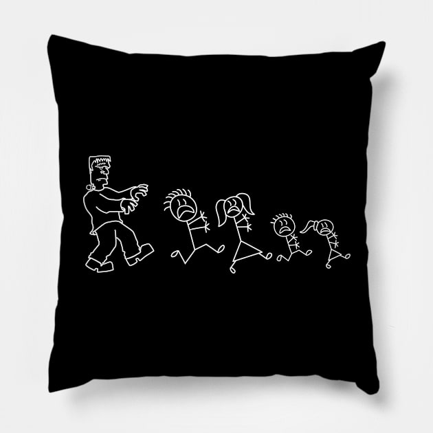 Frankenstein chases stick family Pillow by Stacks