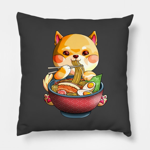 Kawaii Shiba Inu Noodles Cute Dog Ramen Otaku Weeaboo Pillow by Blink_Imprints10