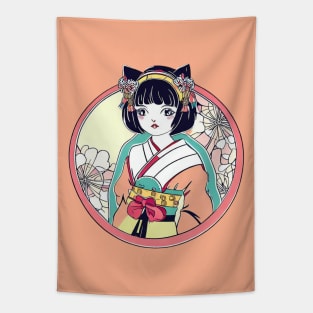 Japanese neko cat girl Tapestry