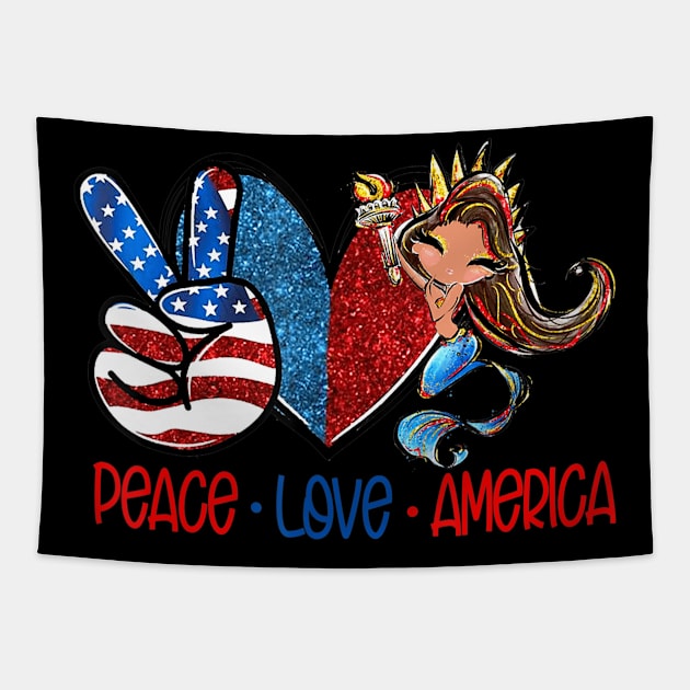 Peace Love America US Flag American Mermaid 4th of July Tapestry by crowominousnigerian 