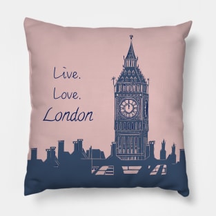 Live Love London Quote Big Ben Linocut Pillow