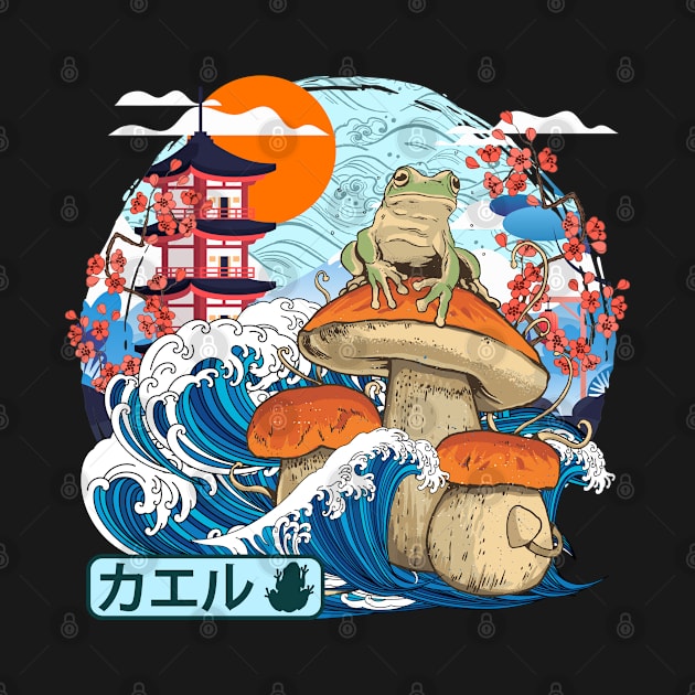 Frog Japanese Great Wave Kanagawa Japan Vintage Art by TheBeardComic