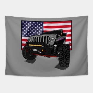 Jeep with American Flag - Grey Essential Tapestry