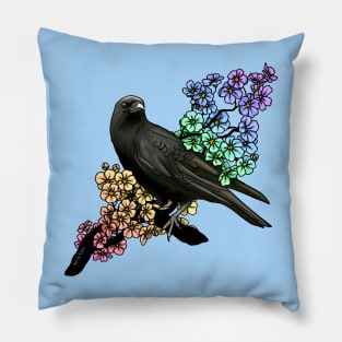 Crow in Rainbows Pillow