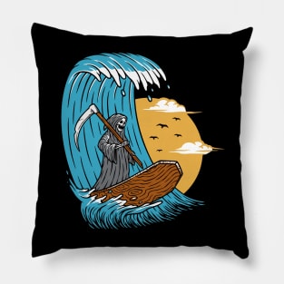 Funny Surfing Grim Reaper Riding a Huge Wave Pillow