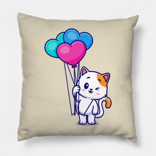 Cute Cat Holding Love Heart Balloon Cartoon Pillow