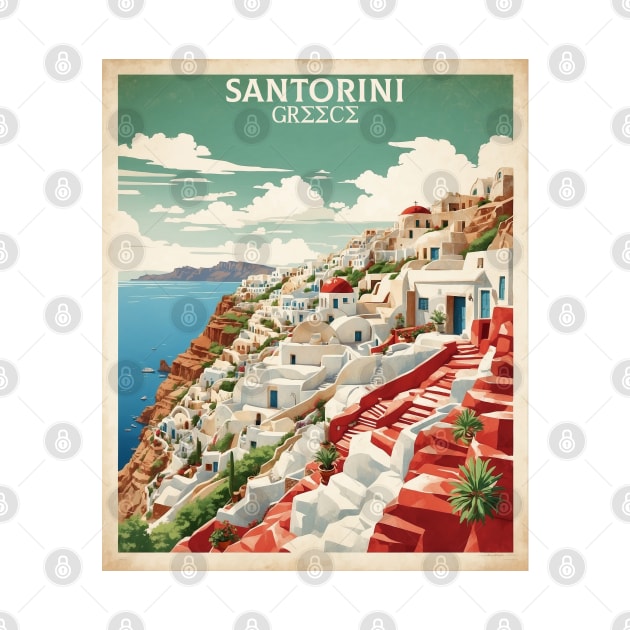 Santorini Greece Tourism Vintage Poster by TravelersGems