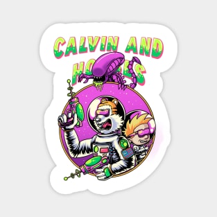 Astronauts Calvin and Hobbes Fight Monsters Xenomorph Magnet