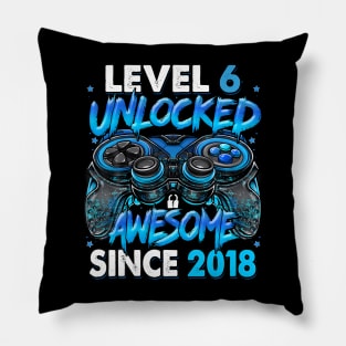 Level 6 Unlocked Awesome Since 2018 Gaming 6Th Birthday Pillow