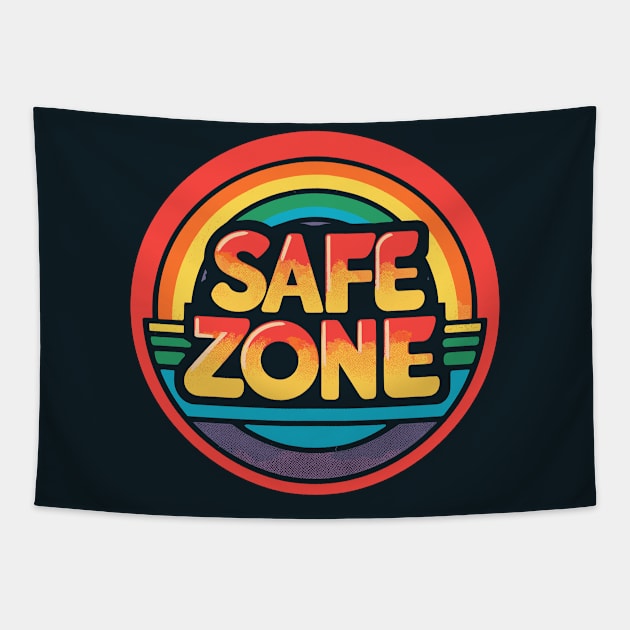 Retro LGBT Safe zone Sign Rainbow Tapestry by TomFrontierArt