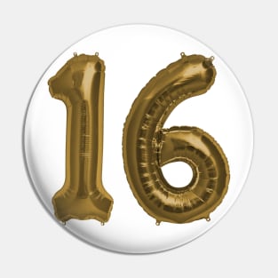 Bronze 16th Birthday Metallic Helium Balloons Numbers Pin