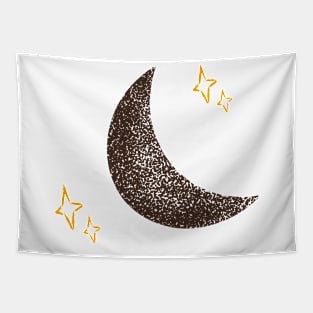 Pencil Graphic of Half Moon and Stars Tapestry