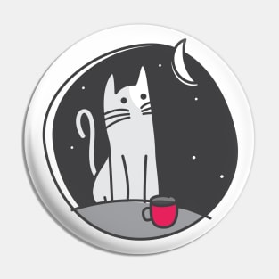 Sleeplessness (Cat, moon & coffee) Pin