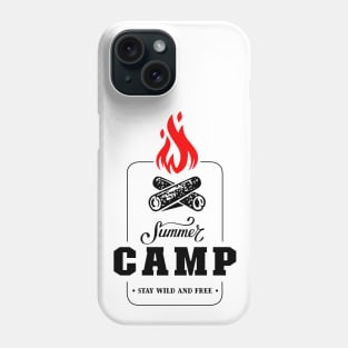 Summer Camp Stay Wild and Free Camping Wildlife Born to Camp Forced To Work Dark Background Camping Campfire Summer Design Phone Case