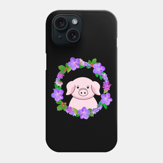 Cute Pig With Flower Wreath Phone Case by Purrfect