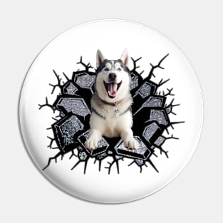 Funny Siberian Husky Wall Crack Dog Lover Pin