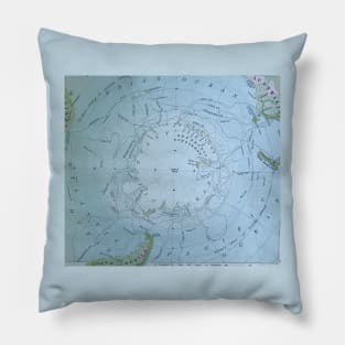 South Pole antique map 1800s, Antarctica, South America, Australia, New Zealand Pillow